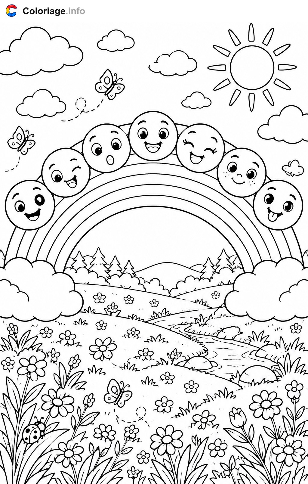 Regenbogen-Smiley Ausmalbilder — Ausmalbild zum Ausdrucken