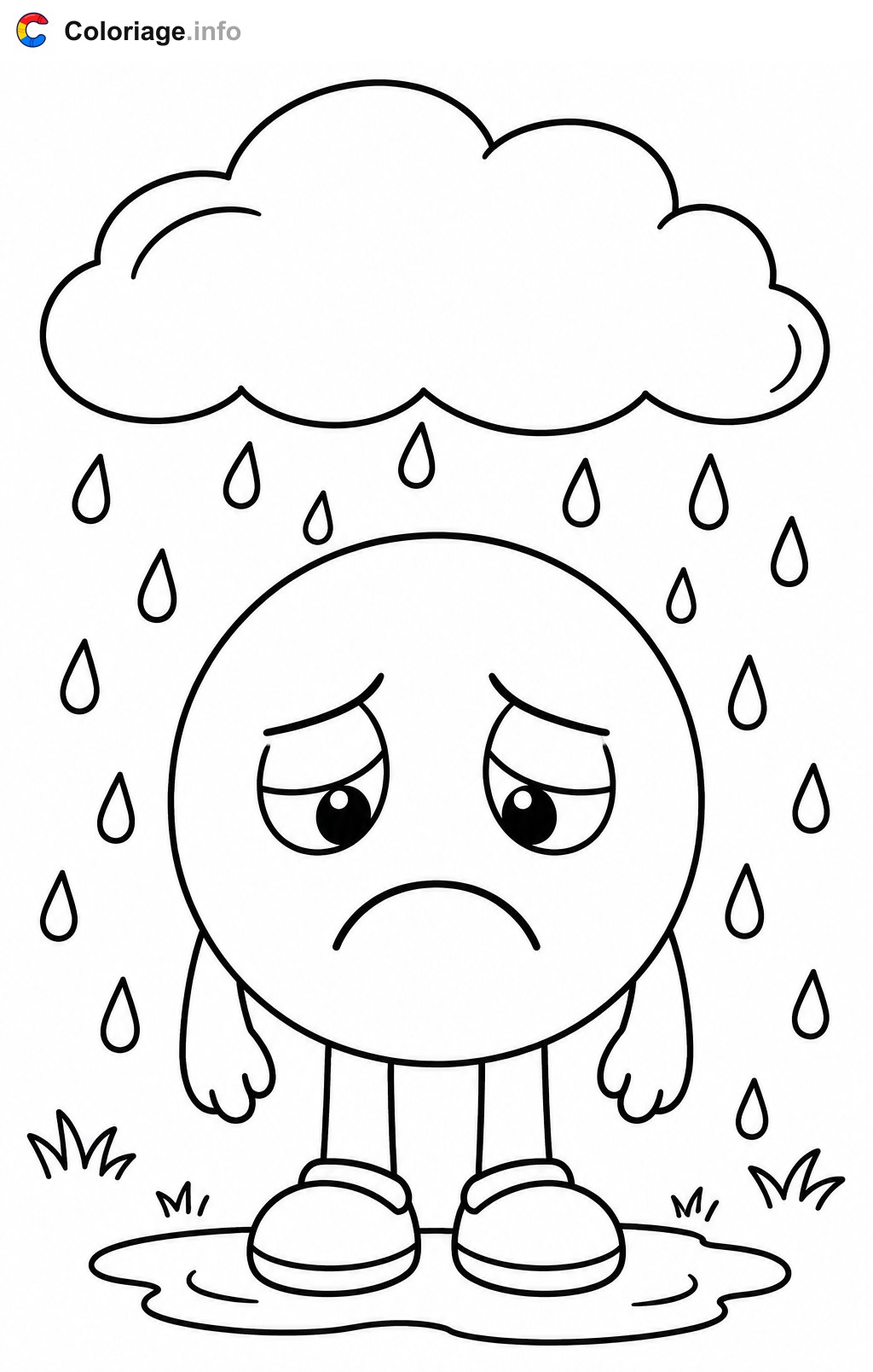 Trauriger Smiley im Regen - Ausmalbilder — Ausmalbild zum Ausdrucken