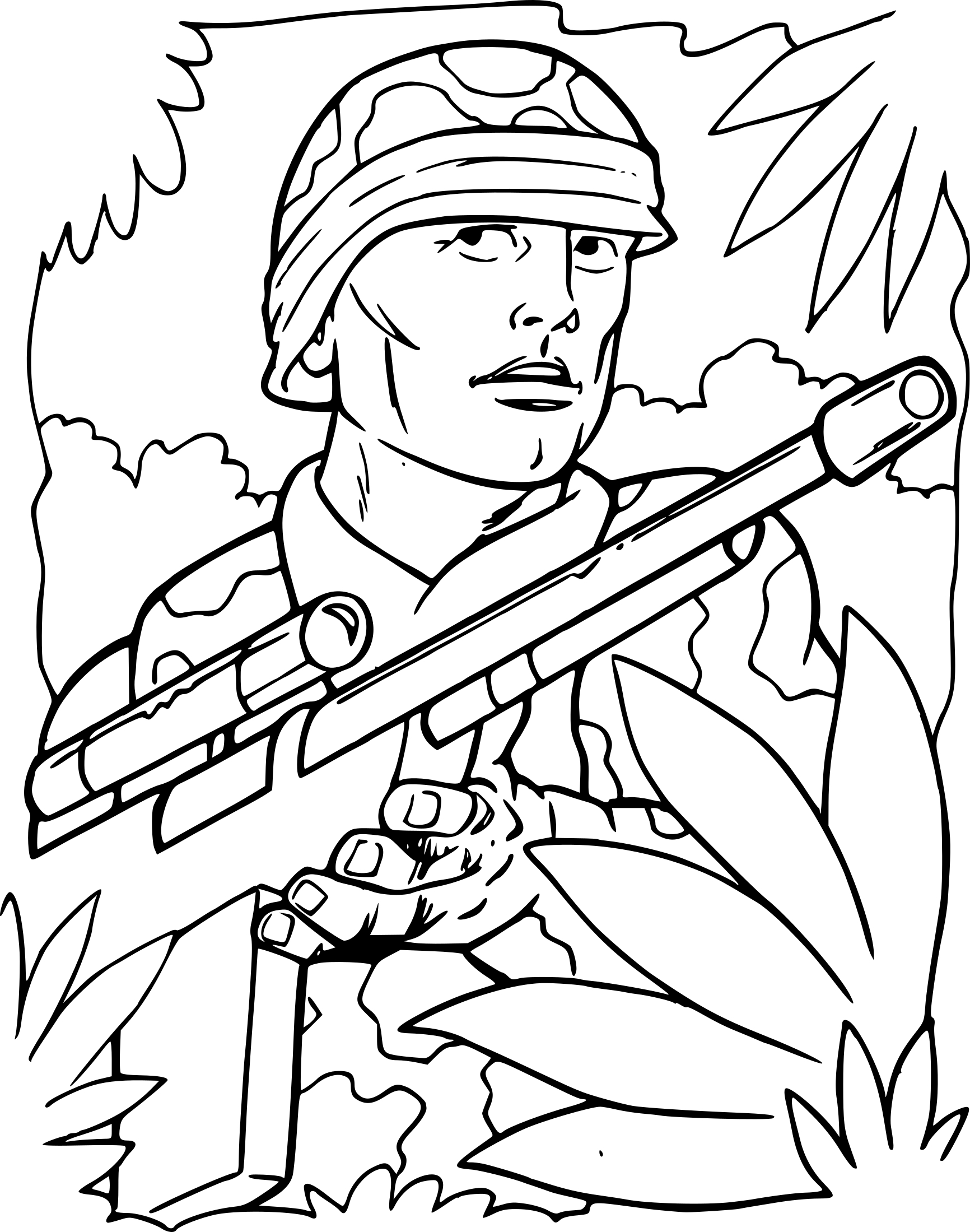 Coloriage Soldat De Guerre Dans La Forêt - Militaire à imprimer