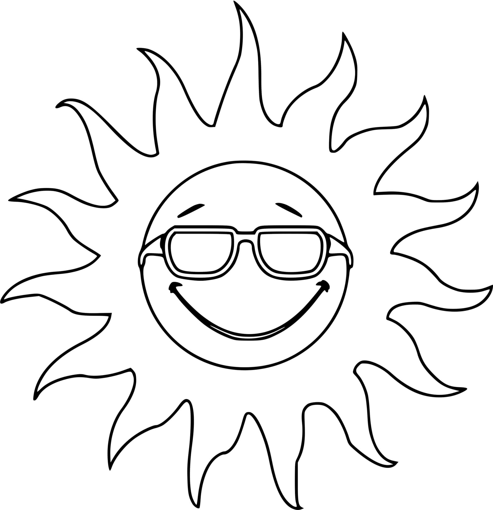 Coloriage Soleil Chaleur Sourire Avec Lunette - Soleil à imprimer