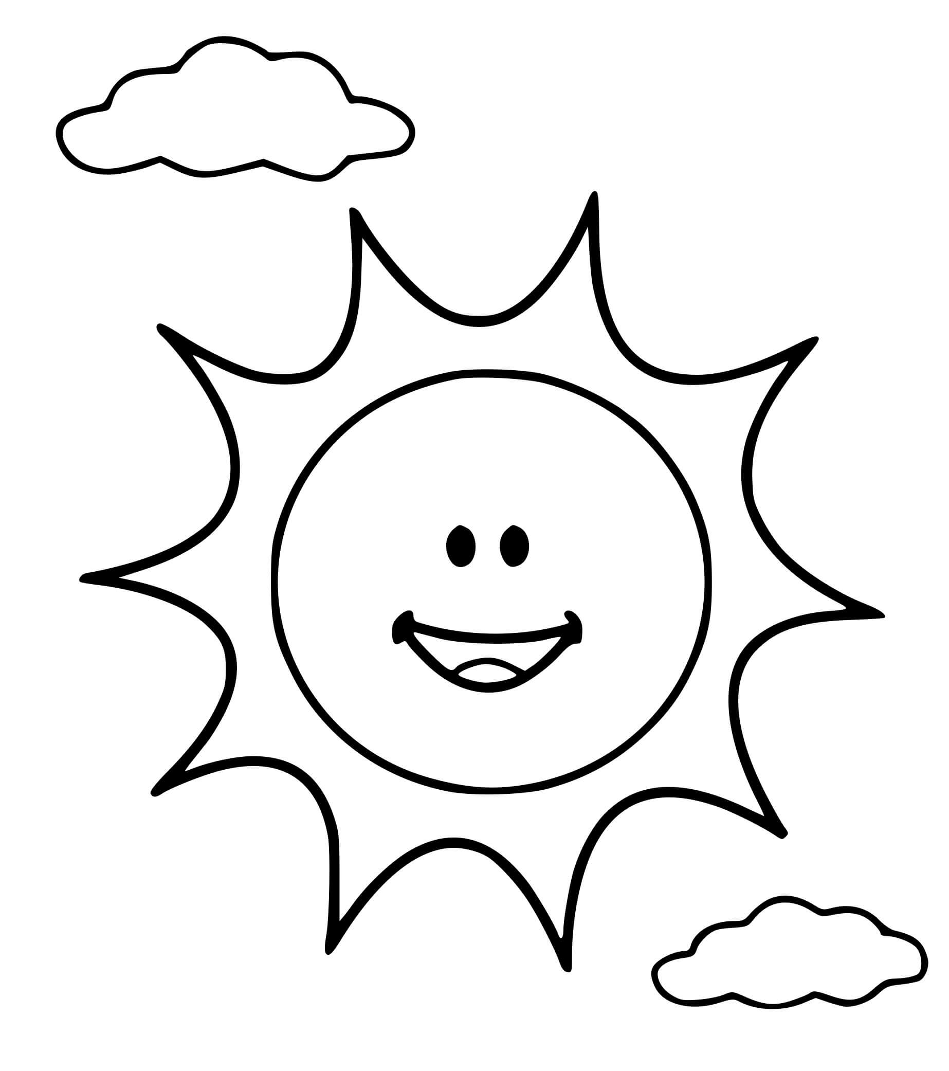 Coloriage Soleil Mignon Avec Nuages - Soleil à imprimer