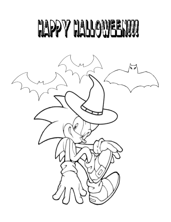 Coloriage Sonic Wears Halloween Witch Hat - Sonic à imprimer