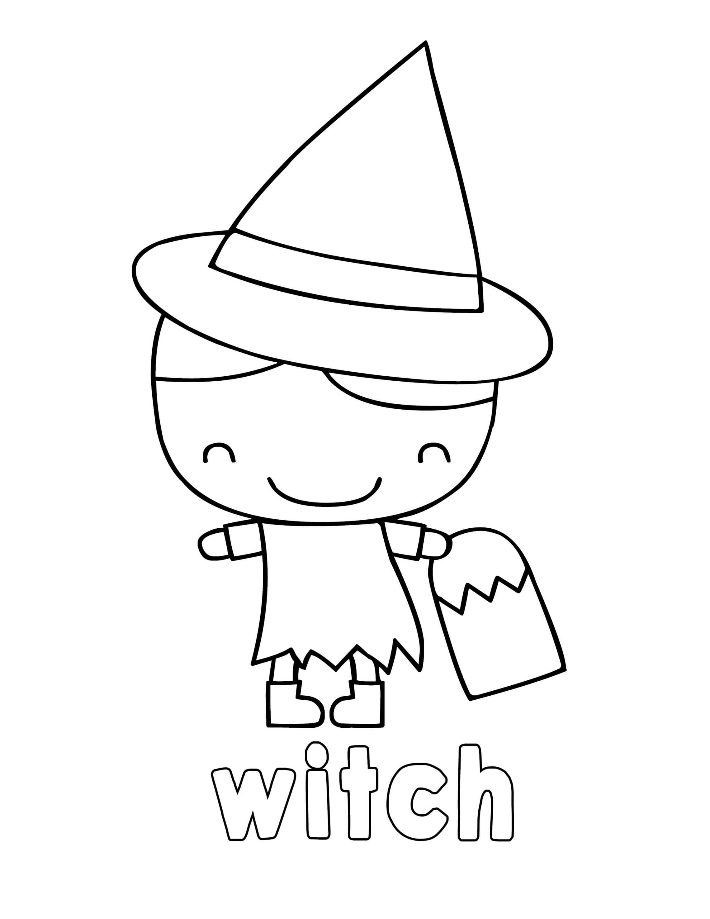 Coloriage Sorcière Adorable Enfant - Halloween à imprimer