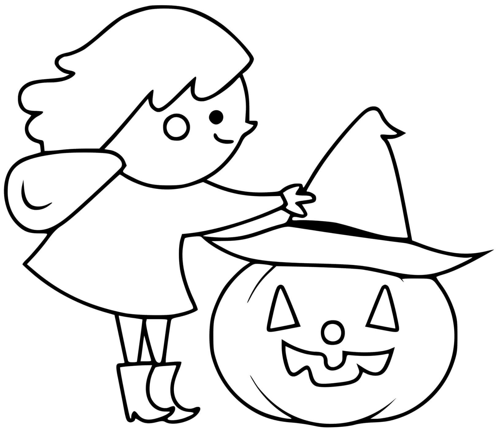 Coloriage Sorcière Donne Son Chapeau A La Citrouille - Halloween sorciere à imprimer
