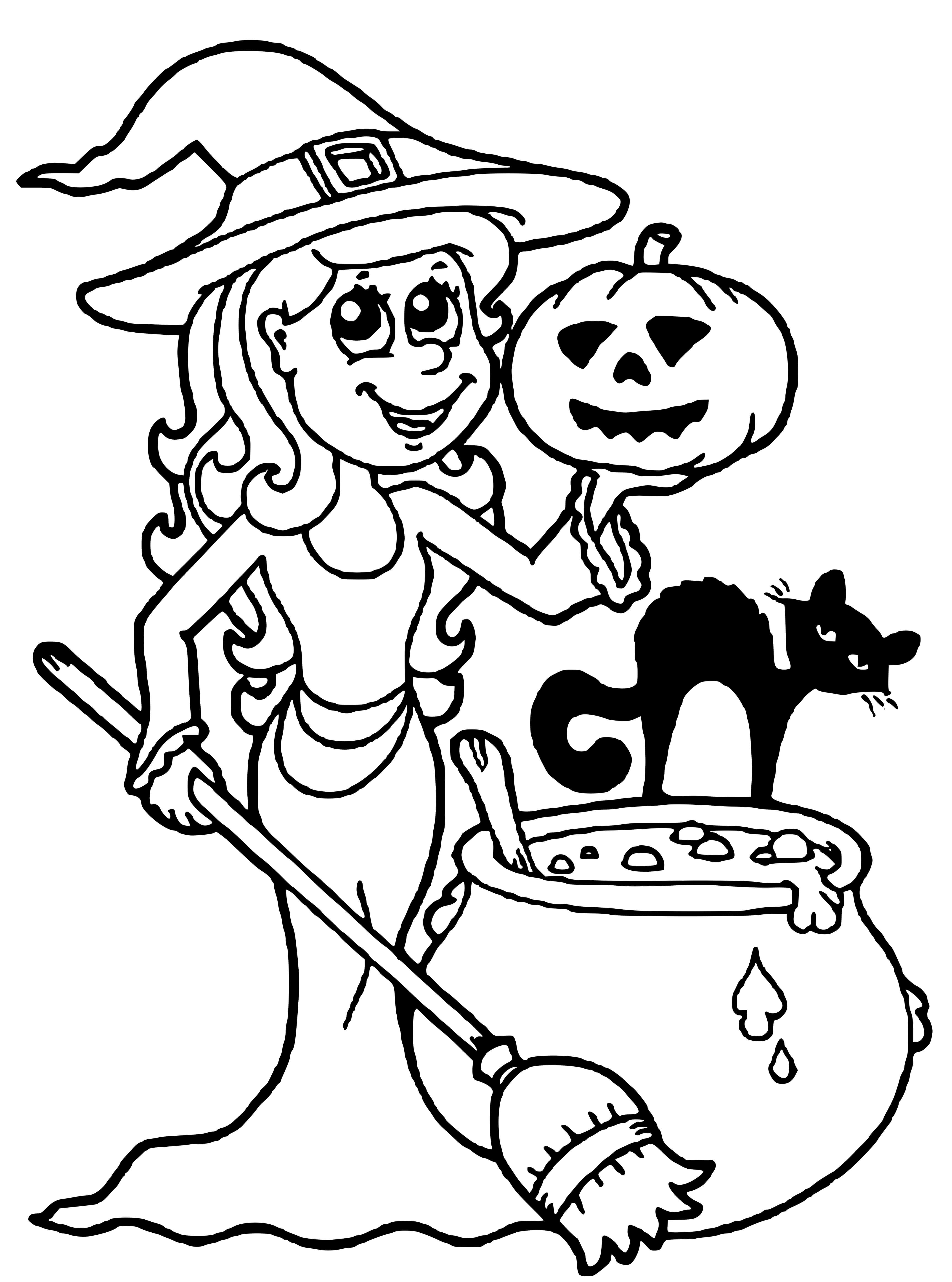 Coloriage Sorcière Du Moyen Age Et Son Chat - Halloween sorciere à imprimer