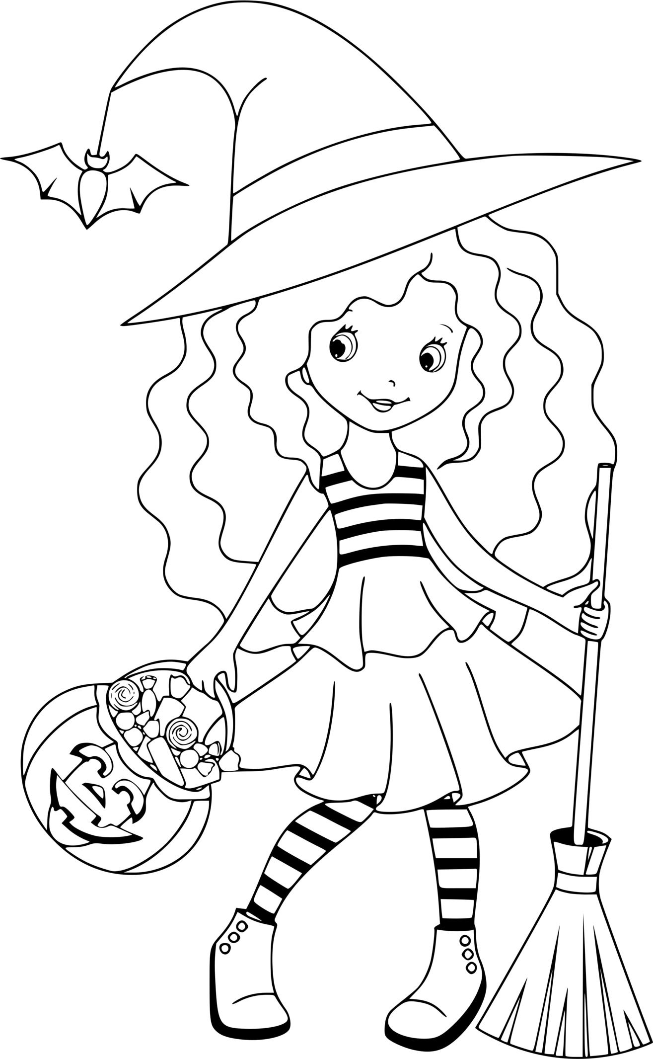 Coloriage Sorcière Halloween Avec Des Friandises - Halloween à imprimer
