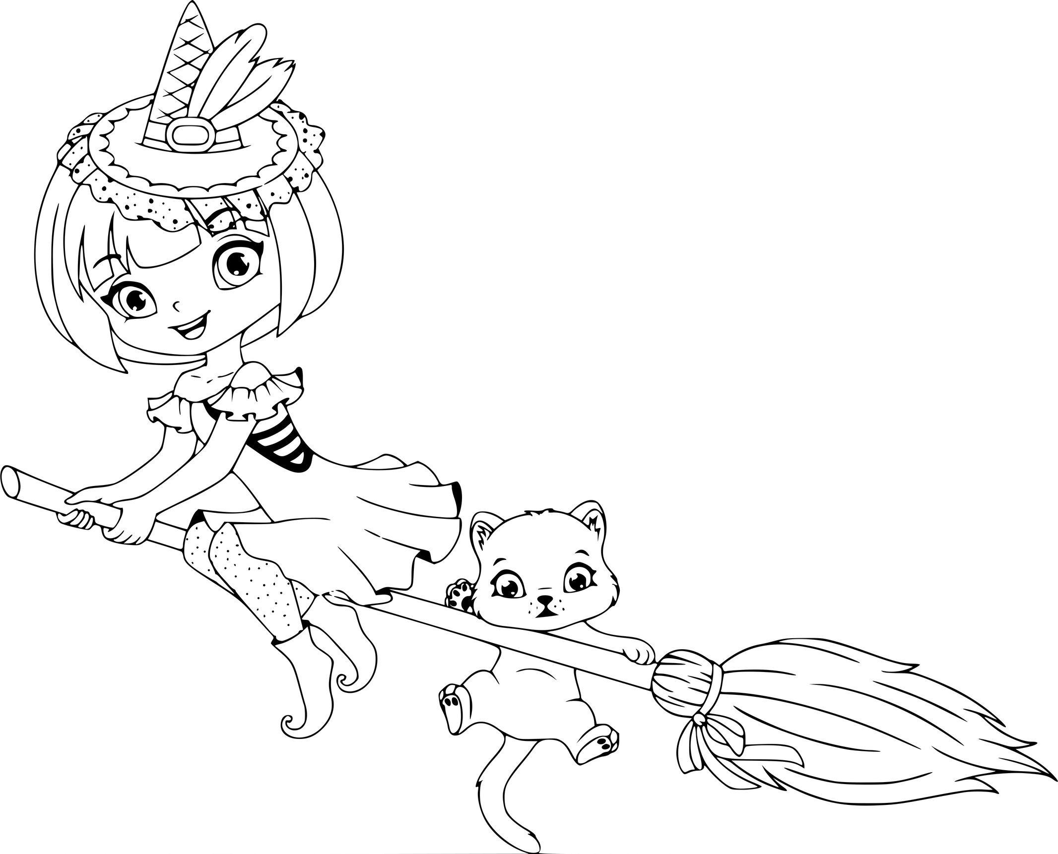 Coloriage Sorcière Halloween Avec Son Chat Qui Risque De Tomber - Halloween à imprimer