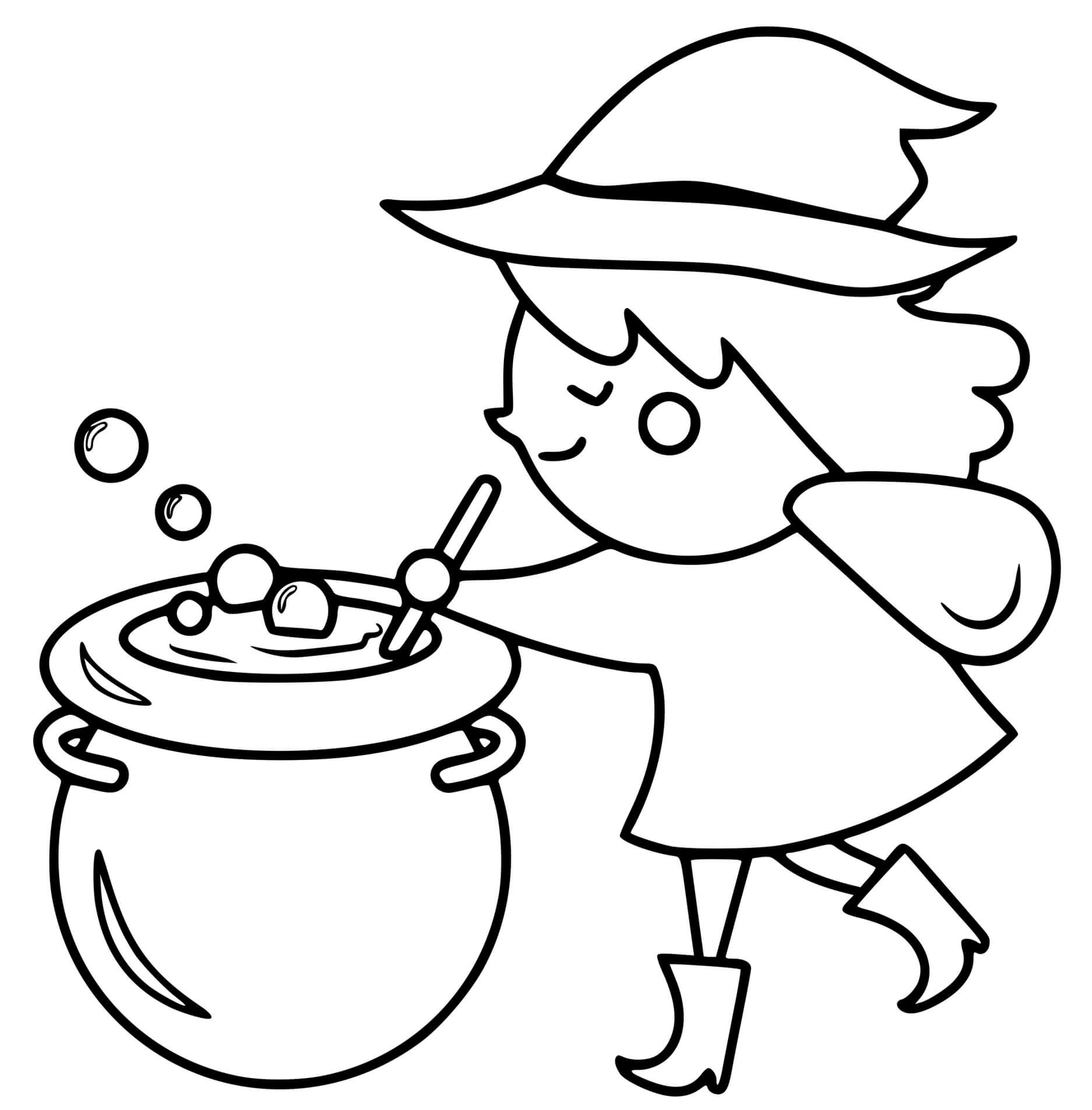 Coloriage Sorcière Prepare Une Potion Magique - Halloween sorciere à imprimer