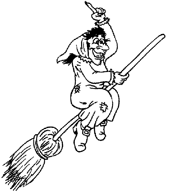 Coloriage Sorcière Qui Vole Sur Son Balai - Halloween sorciere à imprimer