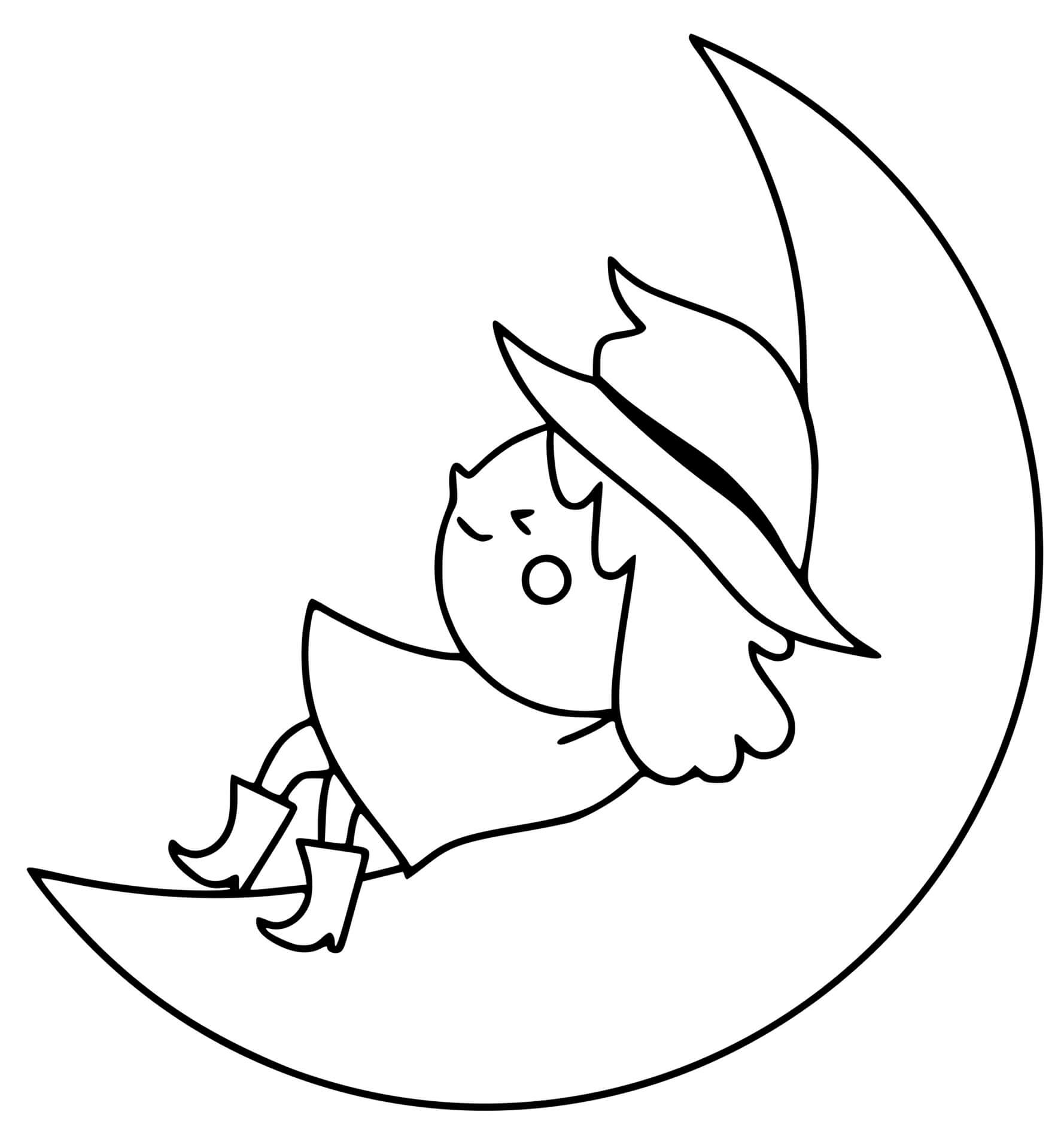 Coloriage Sorcière Se Repose Sur La Lune - Halloween sorciere à imprimer
