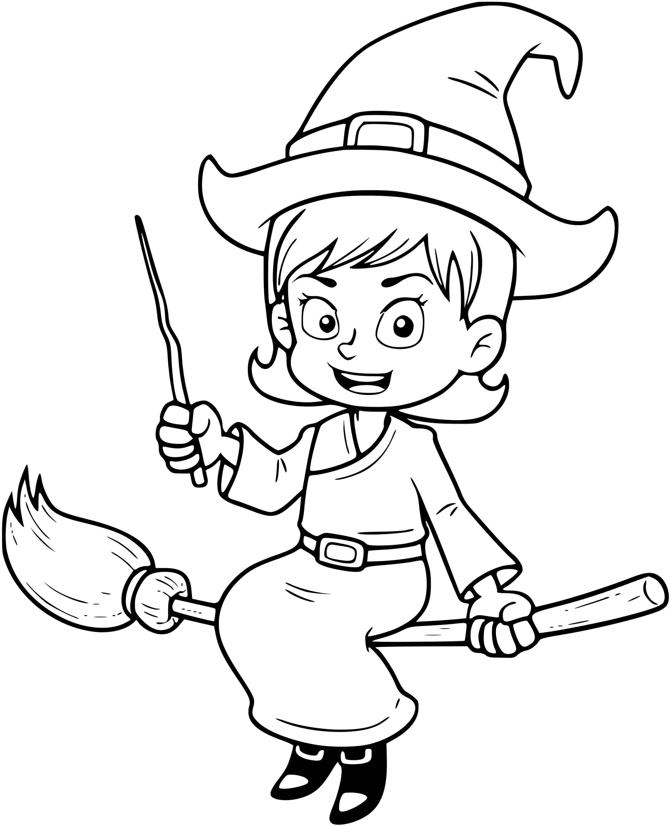 Coloriage Sorcière Sur Son Balai Et Son Pouvoir Surnaturel - Halloween sorciere à imprimer