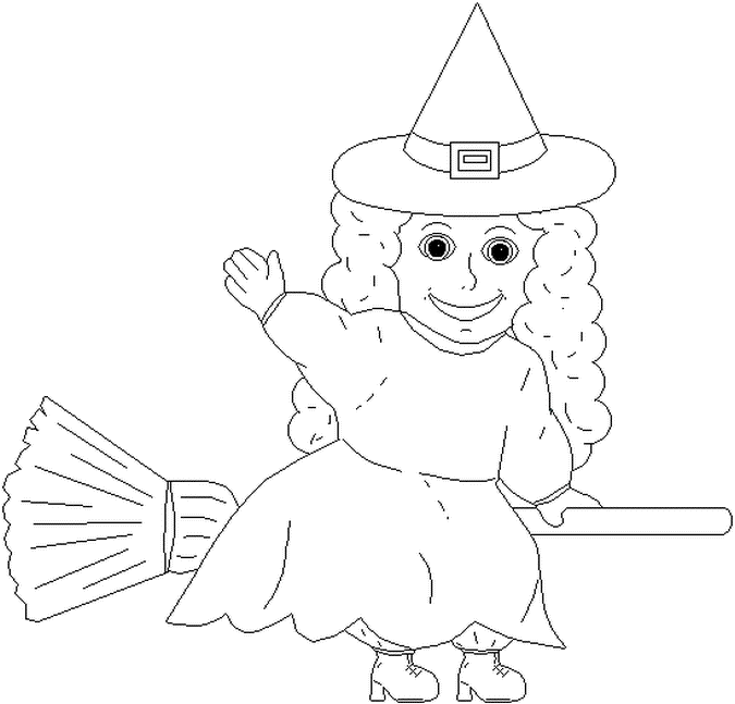 Coloriage Sorcière Sur Un Balais - Halloween à imprimer