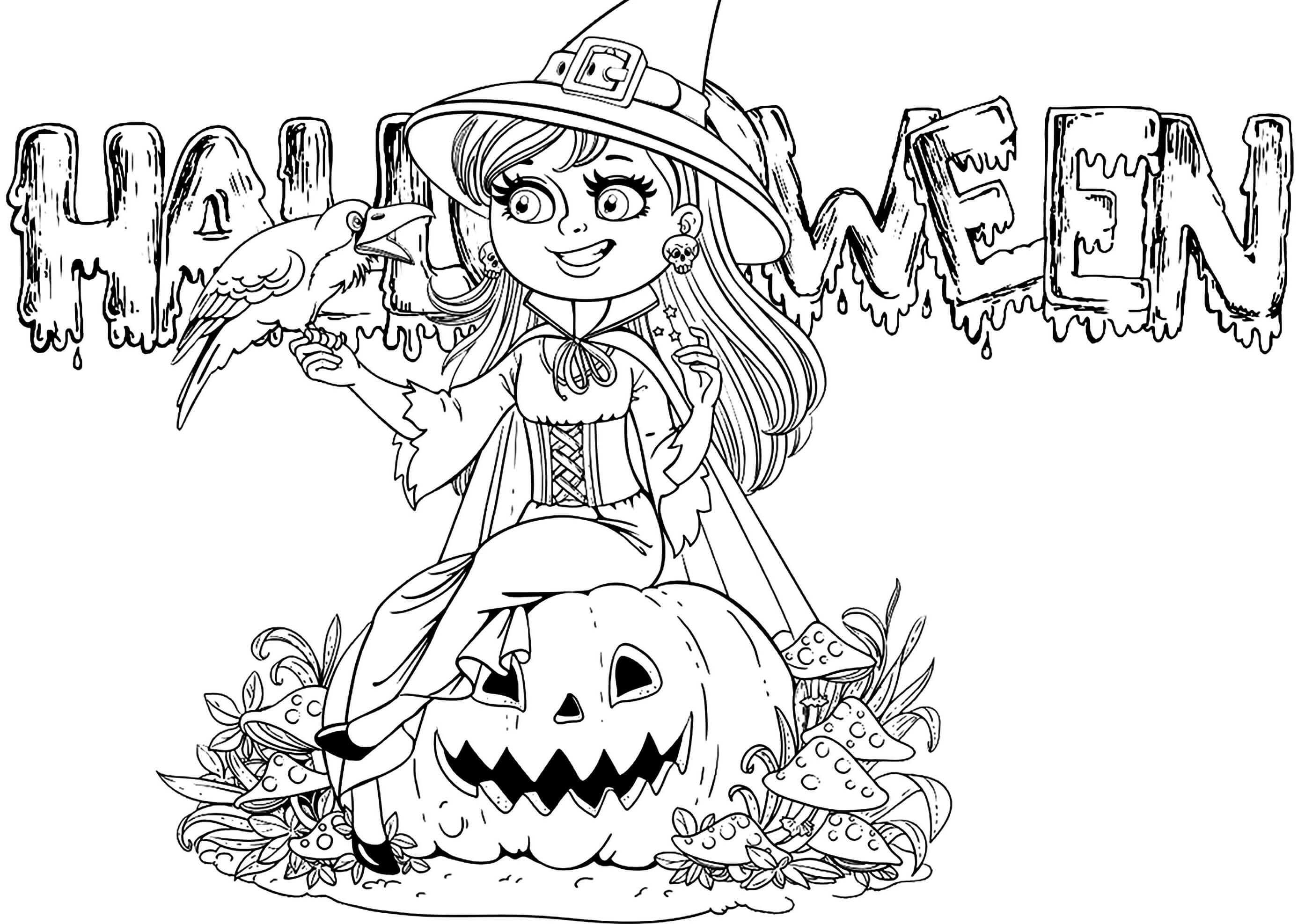 Coloriage Sorcière Texte Halloween - Halloween sorciere à imprimer