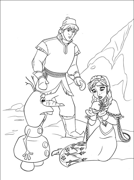 Coloriage Sortilege Frappe Anna Olaf Kristoff - La Reine des neiges à imprimer