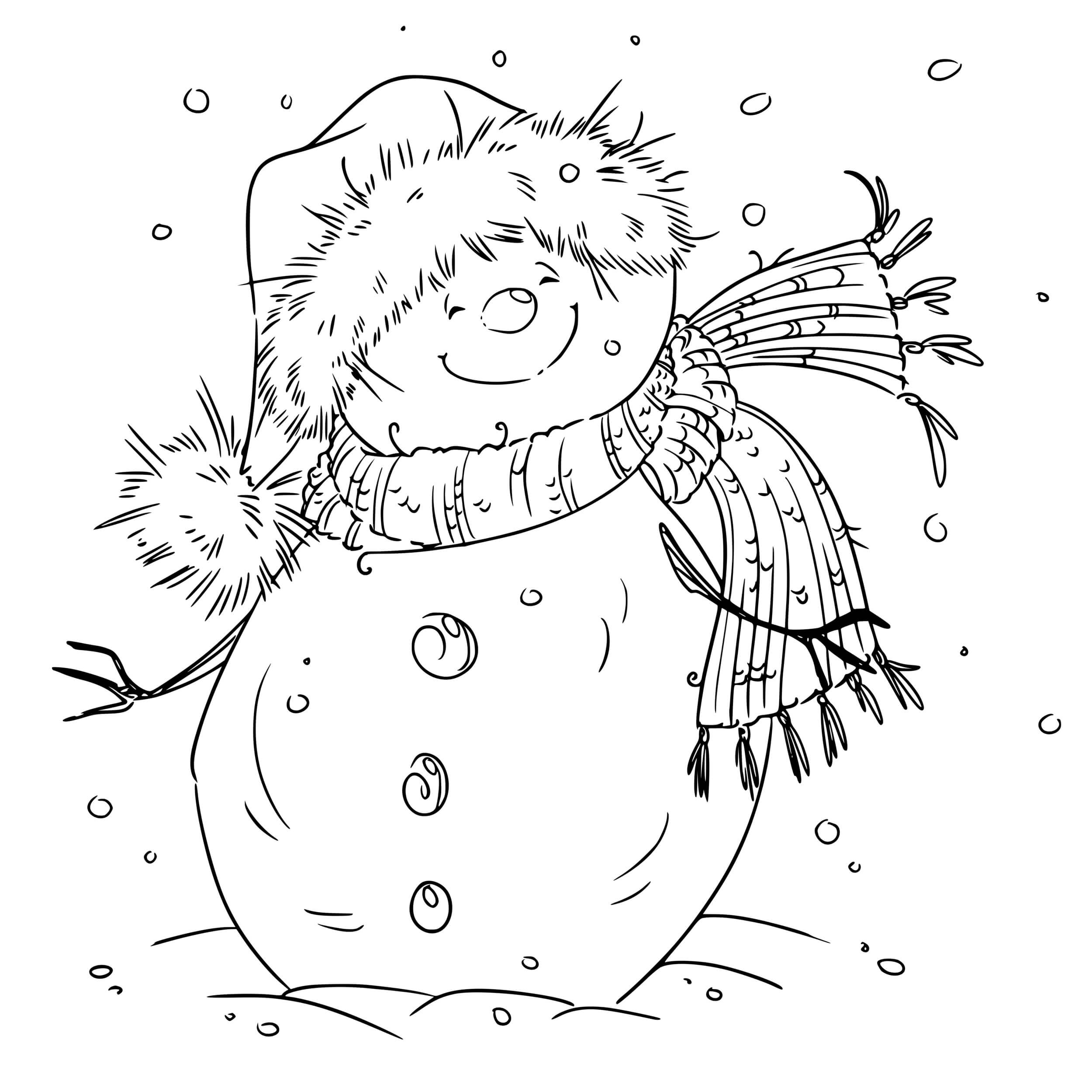 Coloriage Souriant Par Le Vent De Fraicheur La Veille De Noël - Bonhomme de neige à imprimer