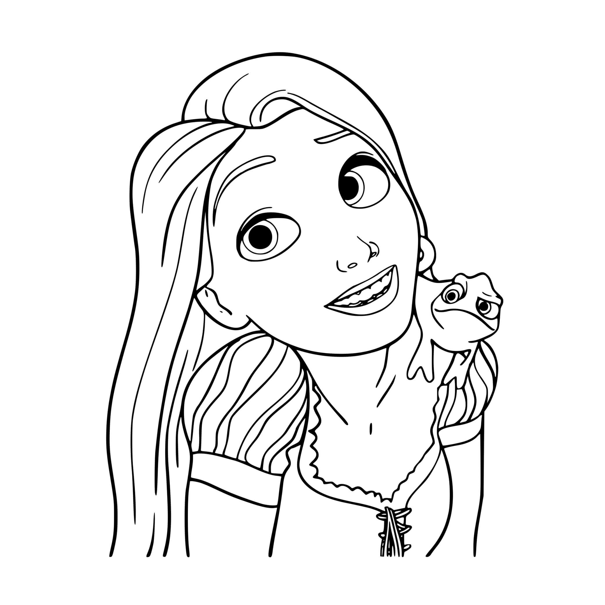 Coloriage Sourire De Princesse Disney Raiponce Et Son Camaleon Pascal - Raiponce à imprimer