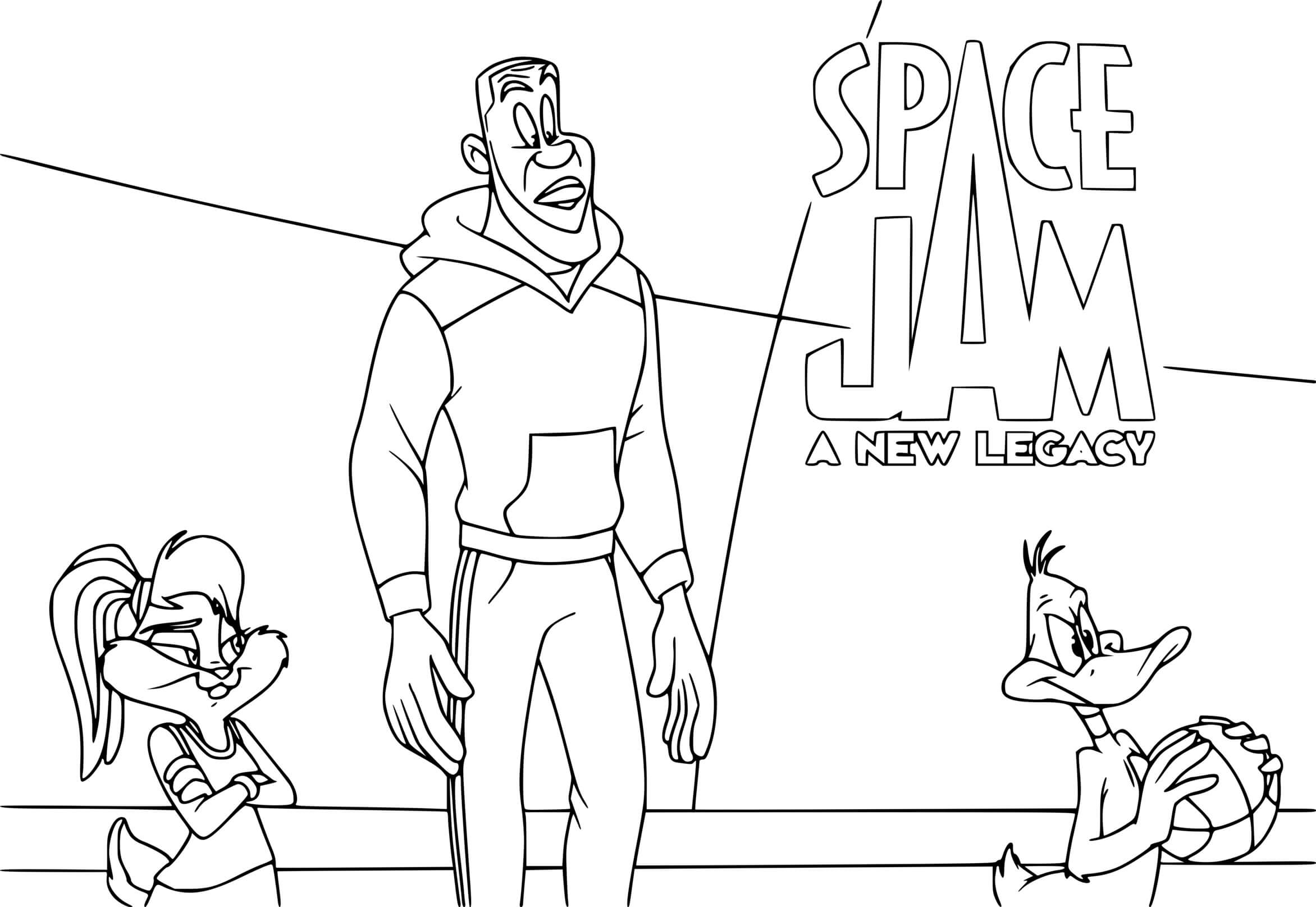 Coloriage Space Jan 2 Daffy Duck Et Lola Bunny Basketball - Space jam à imprimer