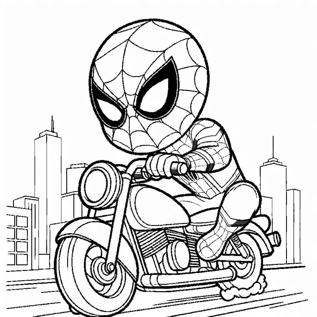 Coloriage Spider Man Sur Une Moto En Ville - Moto Spider-Man à imprimer