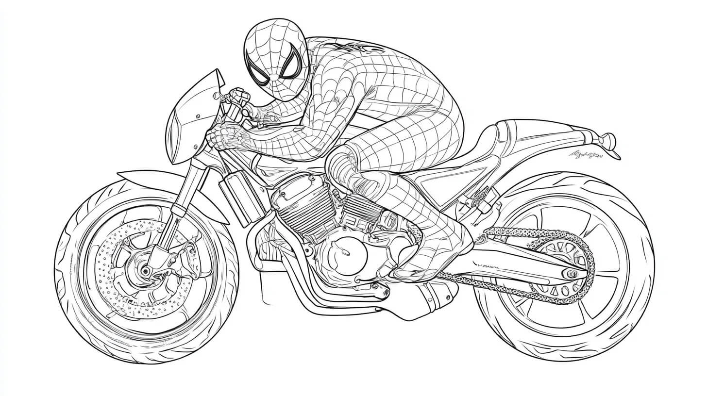 Coloriage Spider Man Sur Une Moto Sportive - Moto Spider-Man à imprimer