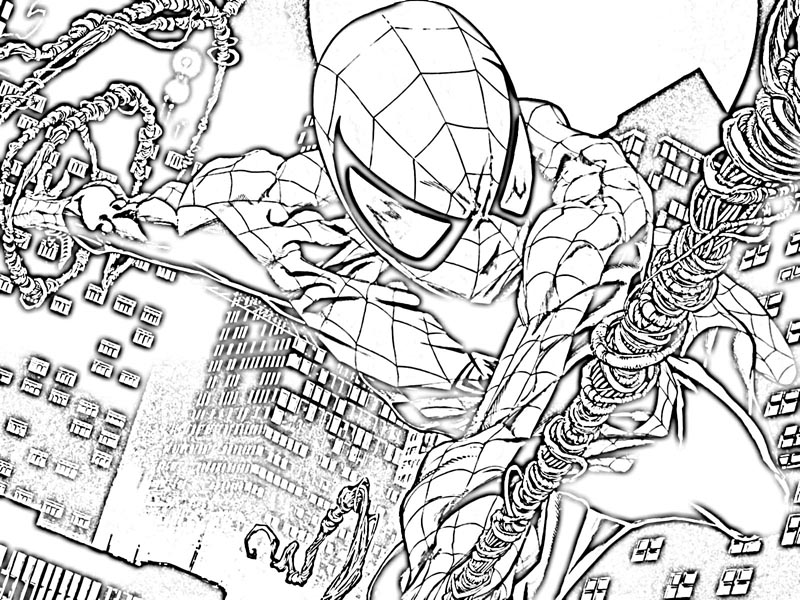 Coloriage Spider-Man projetant sa toile géante - Spider-Man à imprimer