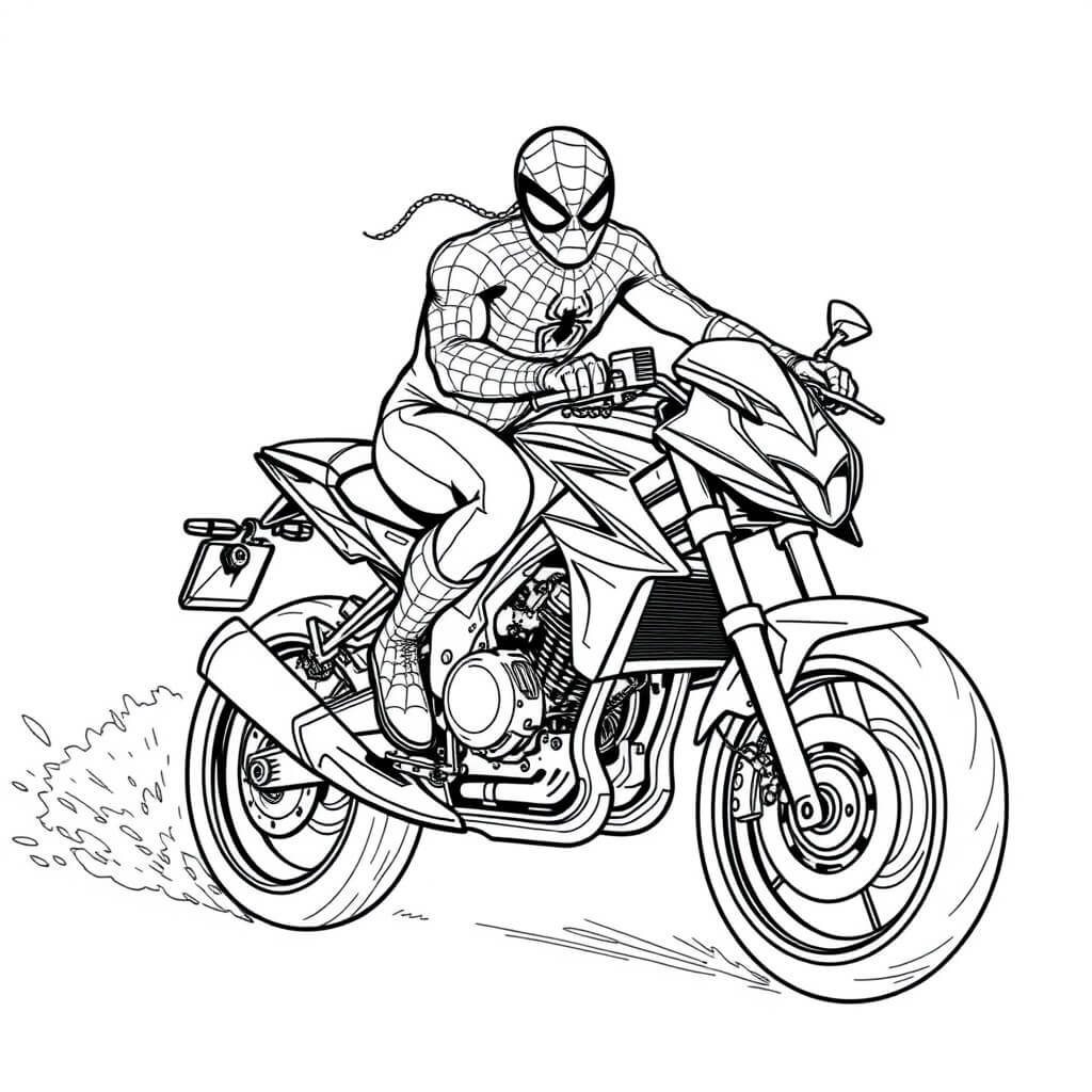 Coloriage Spiderman Course Moto Très Rapide - Moto Spider-Man à imprimer