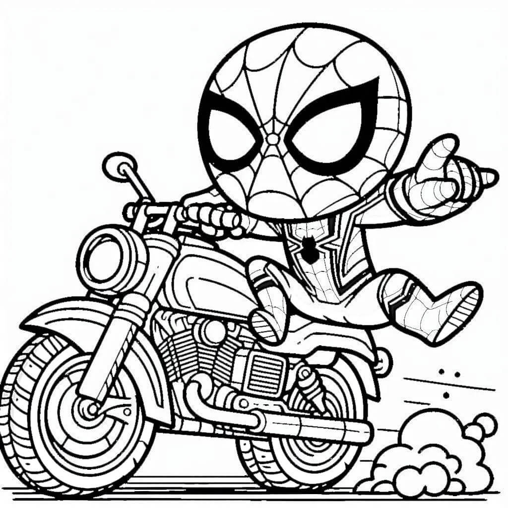 Coloriage Spiderman En Action Sur Moto - Moto Spider-Man à imprimer