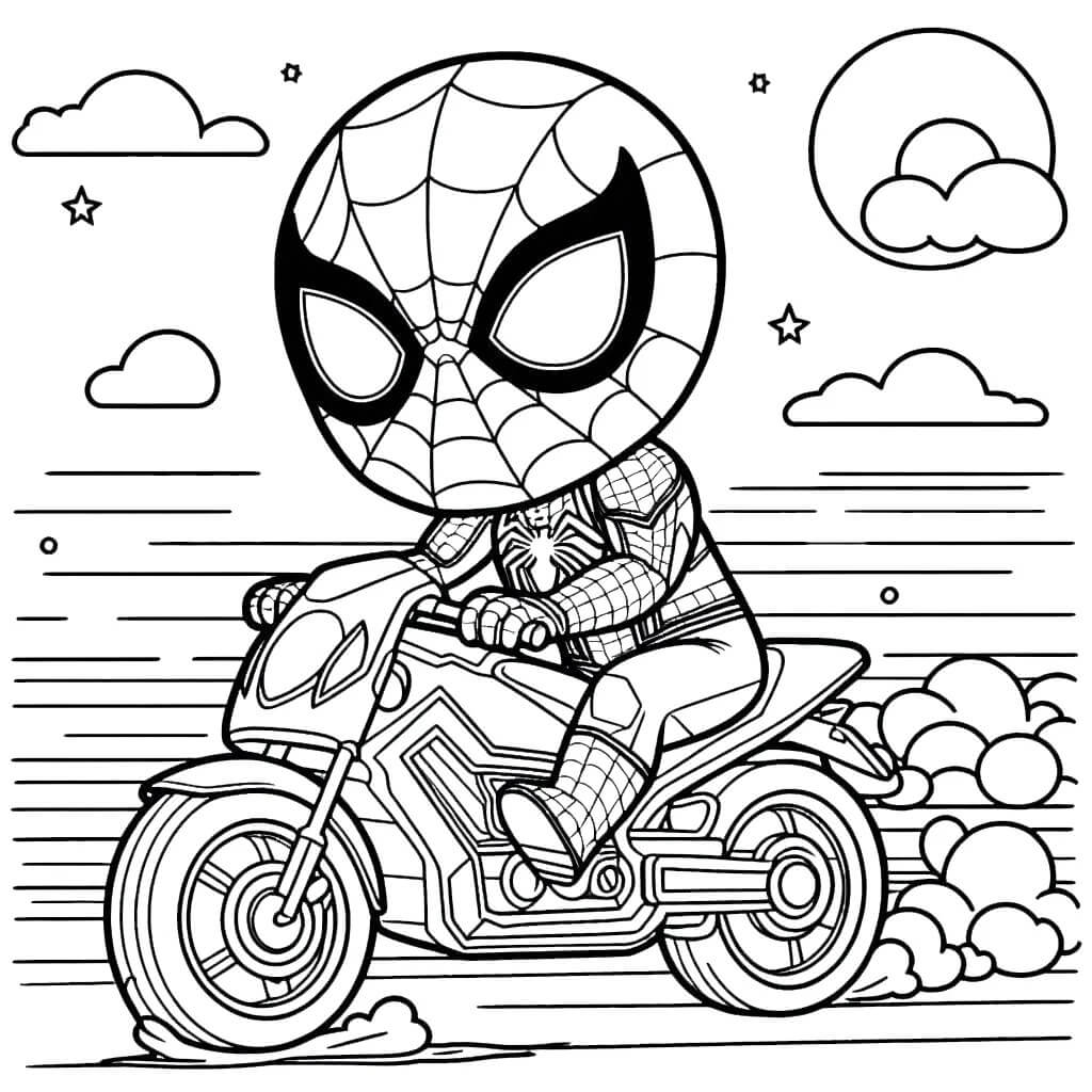 Coloriage Spiderman En Moto Style Dessin Anime - Moto Spider-Man à imprimer
