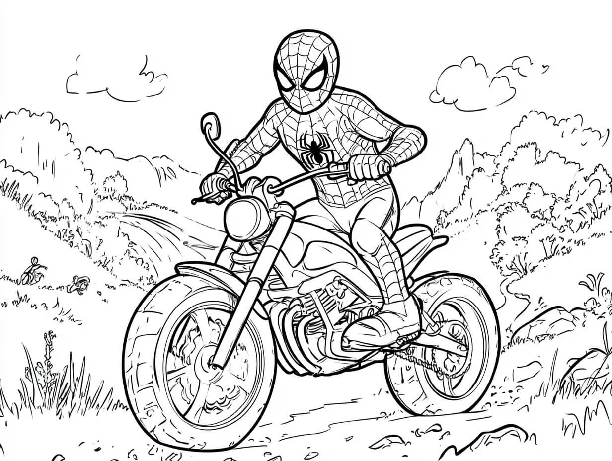 Coloriage Spiderman En Motocross Adventure - Moto Spider-Man à imprimer