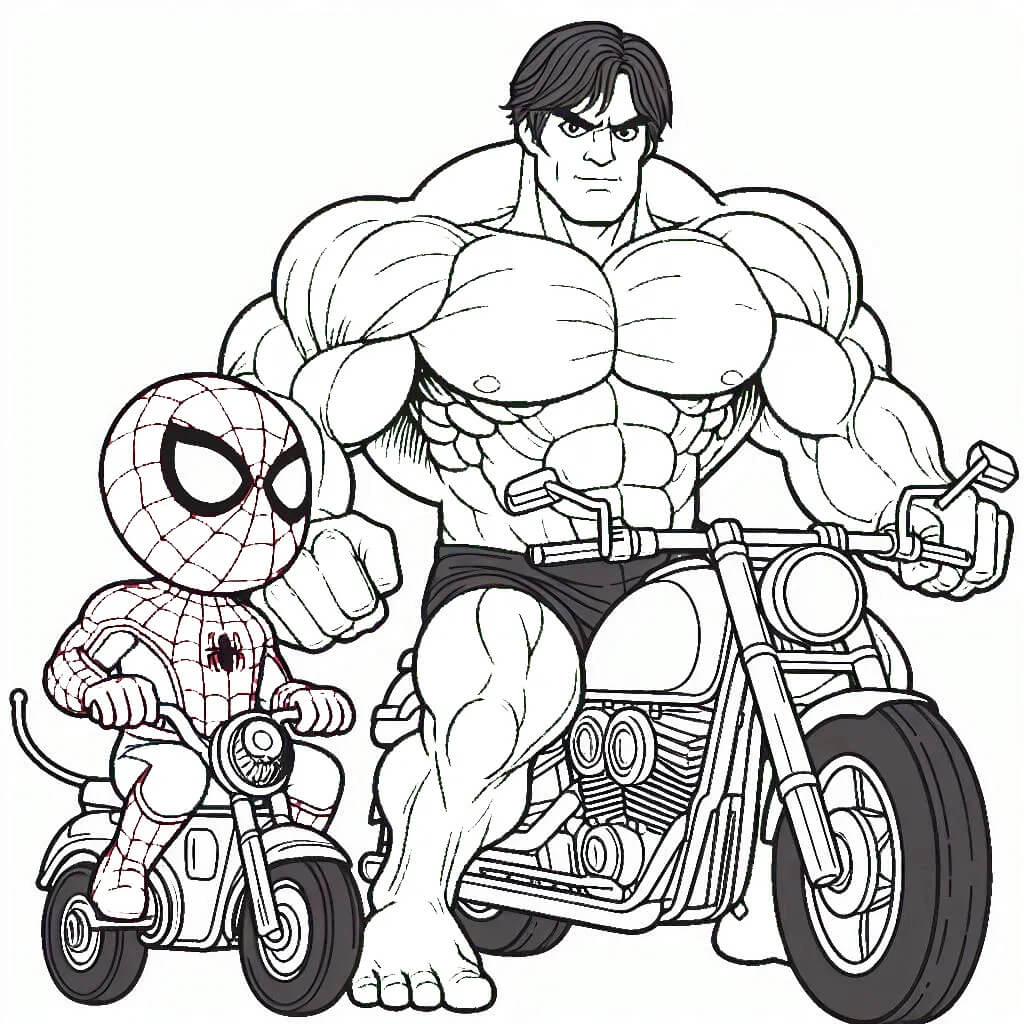 Coloriage Spiderman Et Hulk A Moto - Moto Spider-Man à imprimer