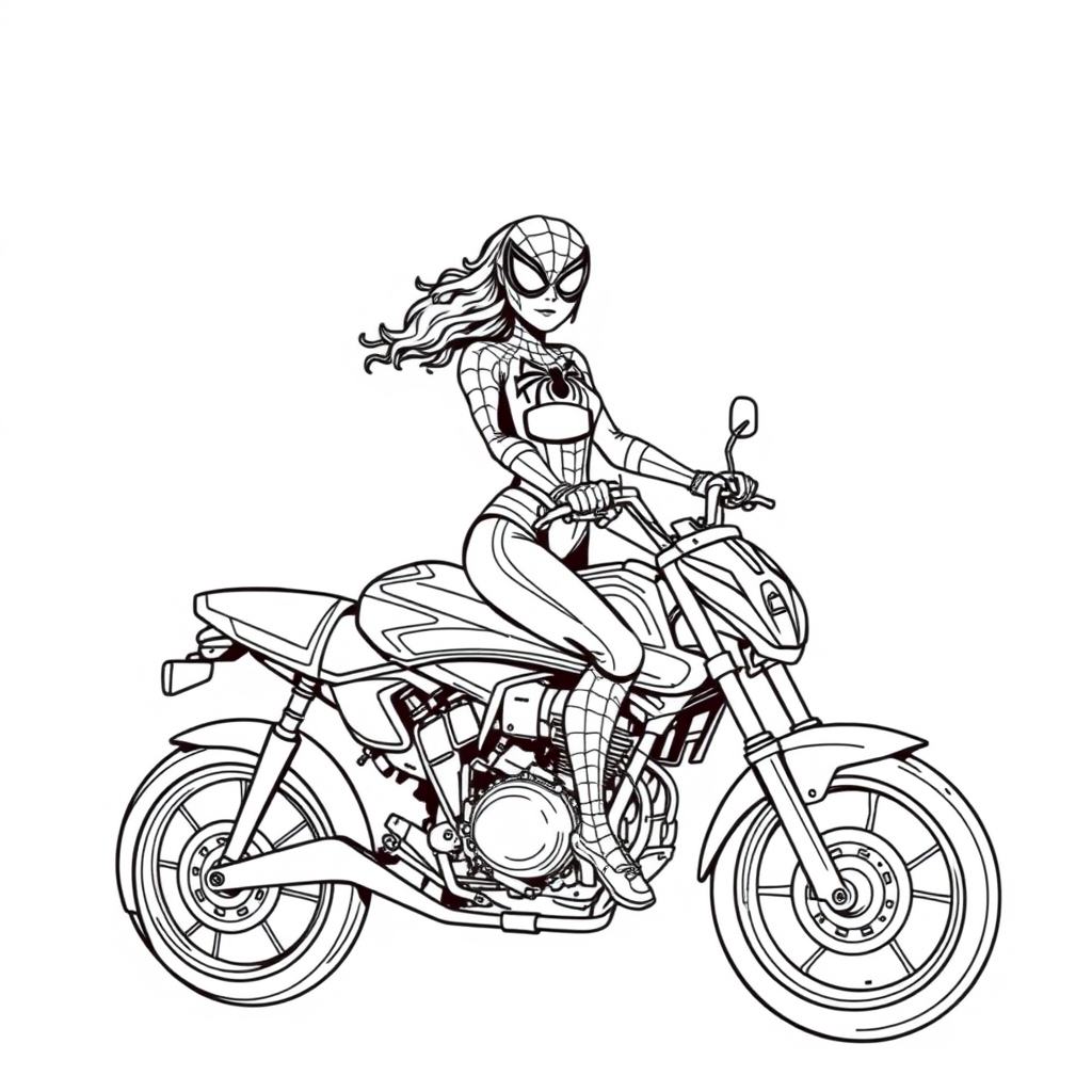 Coloriage Spiderman Femme Sur Moto - Moto Spider-Man à imprimer