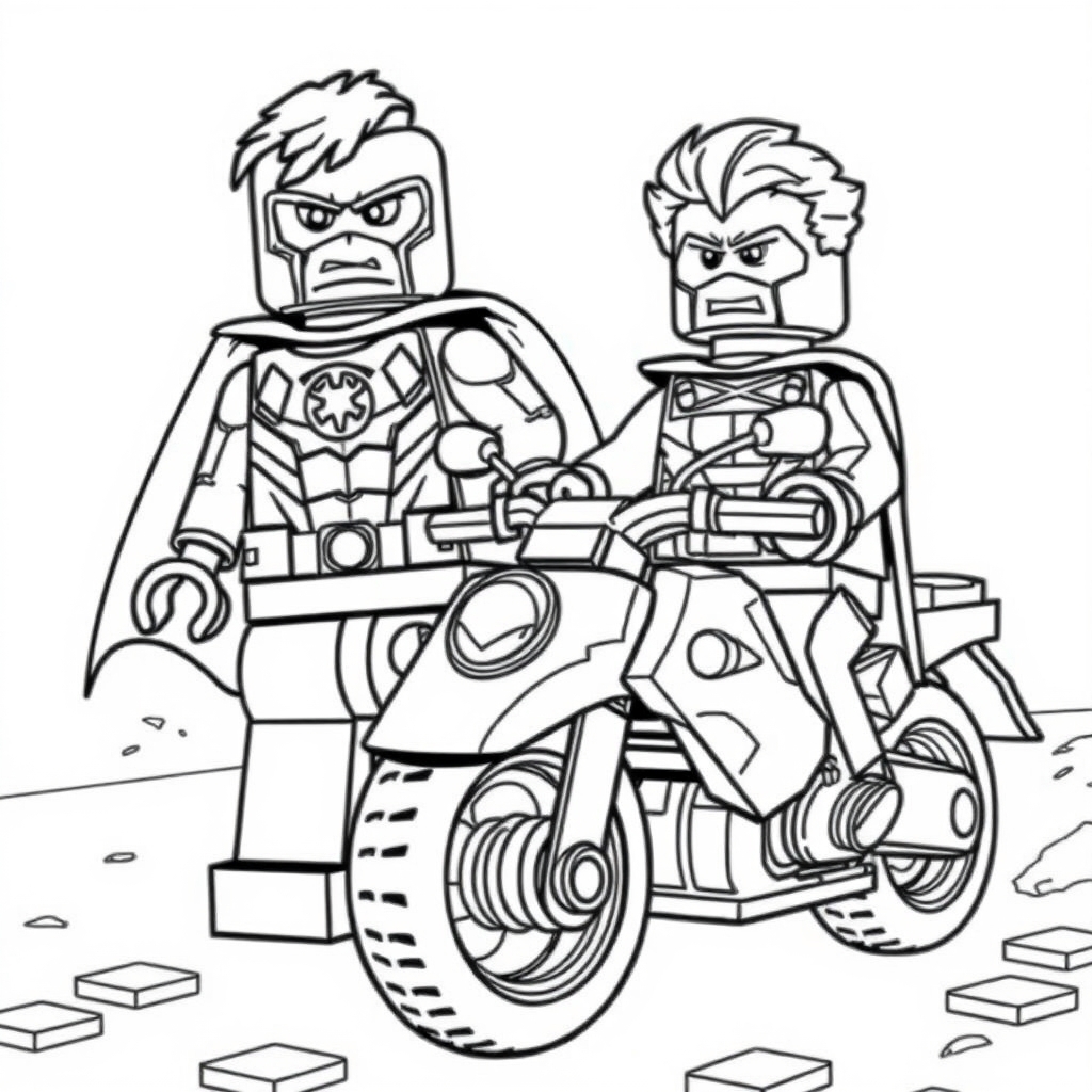 Coloriage Spiderman Moto Avec Batman - Moto Spider-Man à imprimer