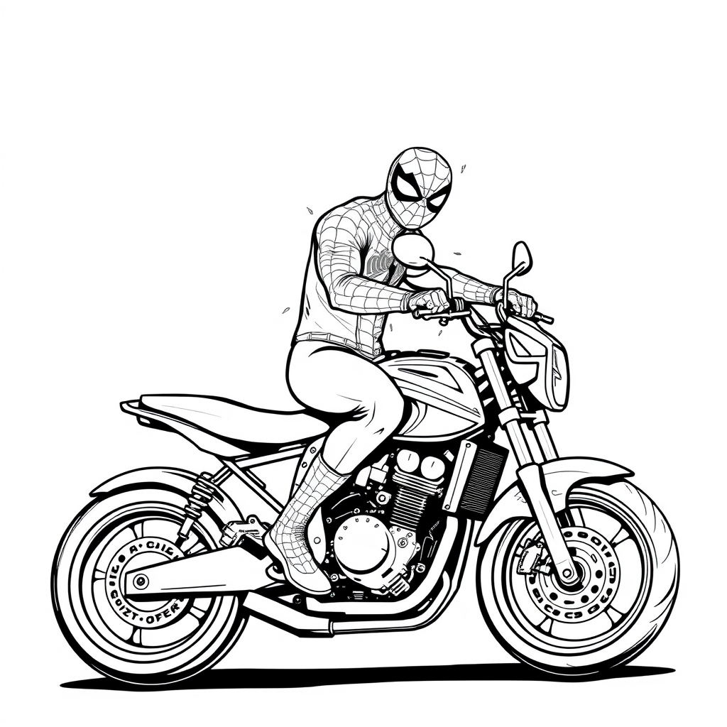 Coloriage Spiderman Moto Classique - Moto Spider-Man à imprimer