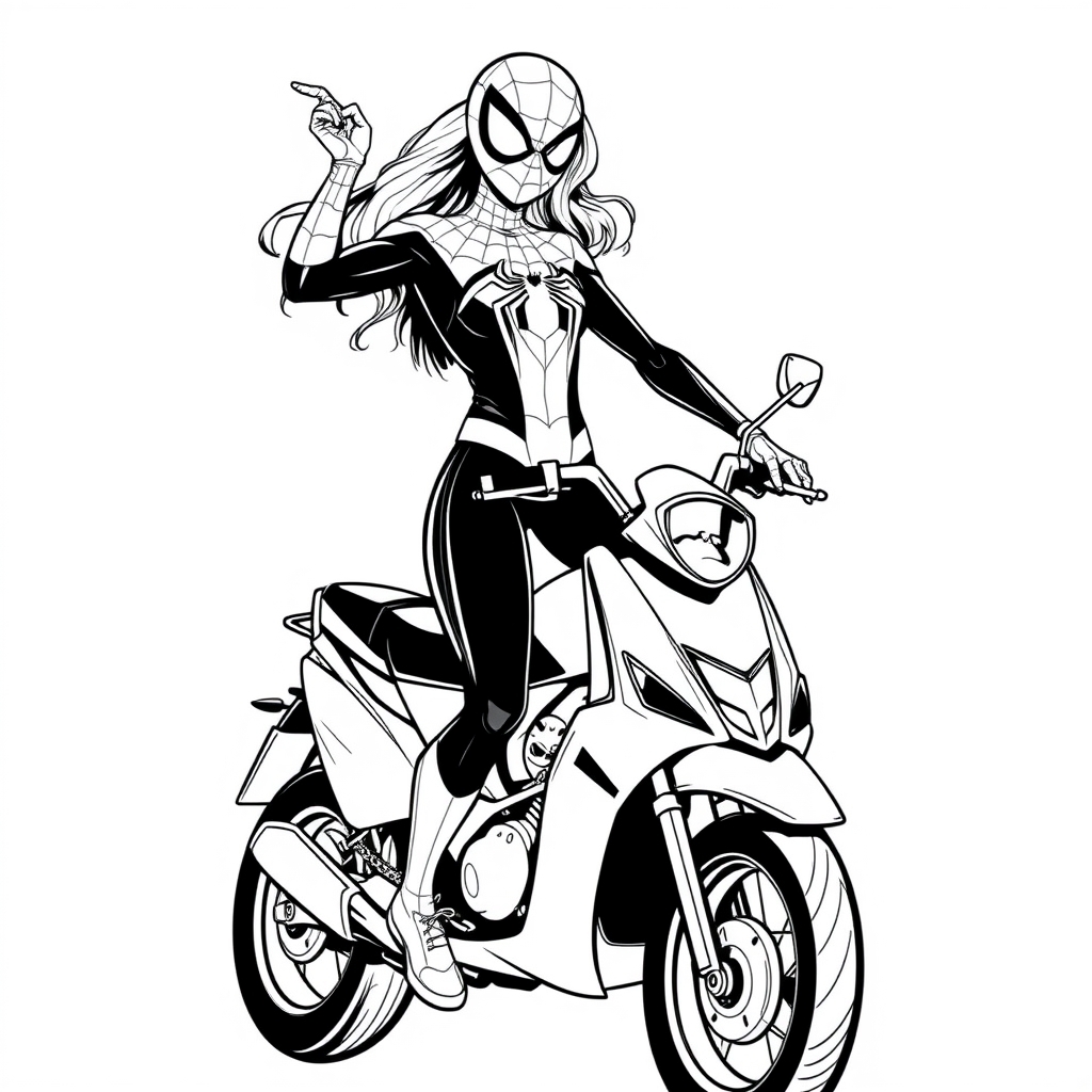 Coloriage Spiderman Moto De Super Héros - Moto Spider-Man à imprimer