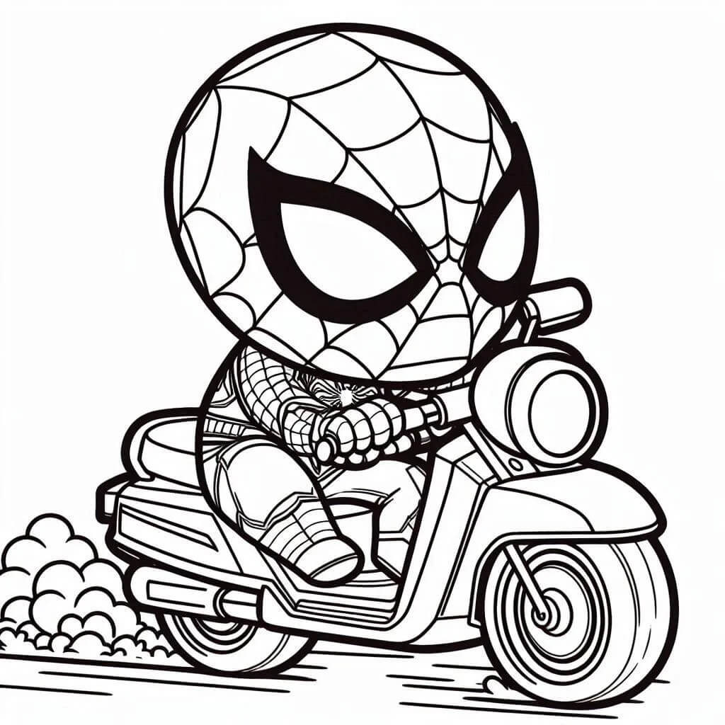 Coloriage Spiderman Riding Motorcycle - Moto Spider-Man à imprimer