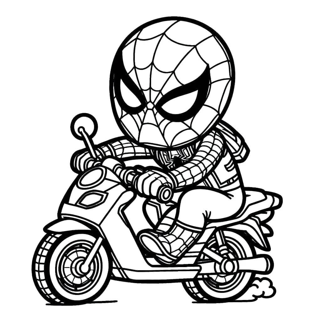 Coloriage Spider-Man chevauchant sa moto rapide - Moto Spider-Man à imprimer
