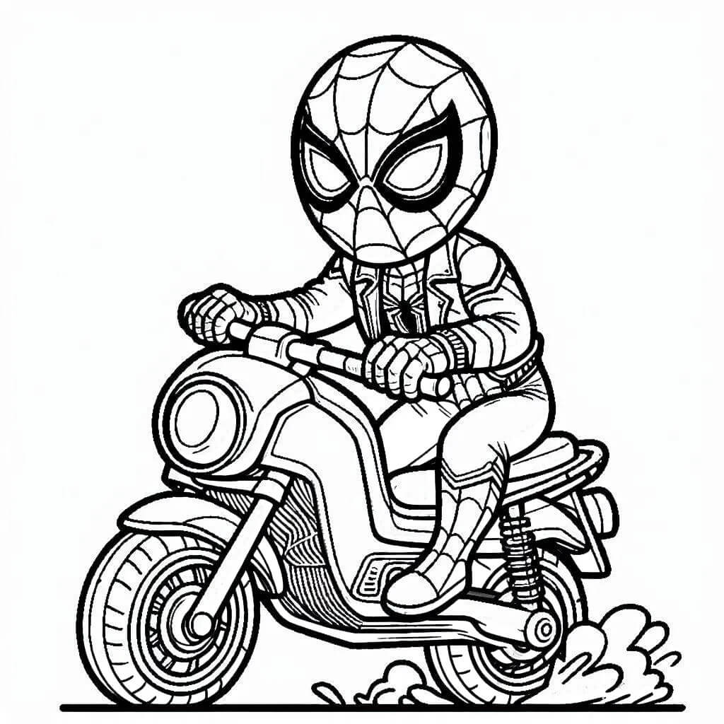 Coloriage Spiderman Sur Moto Simple - Moto Spider-Man à imprimer