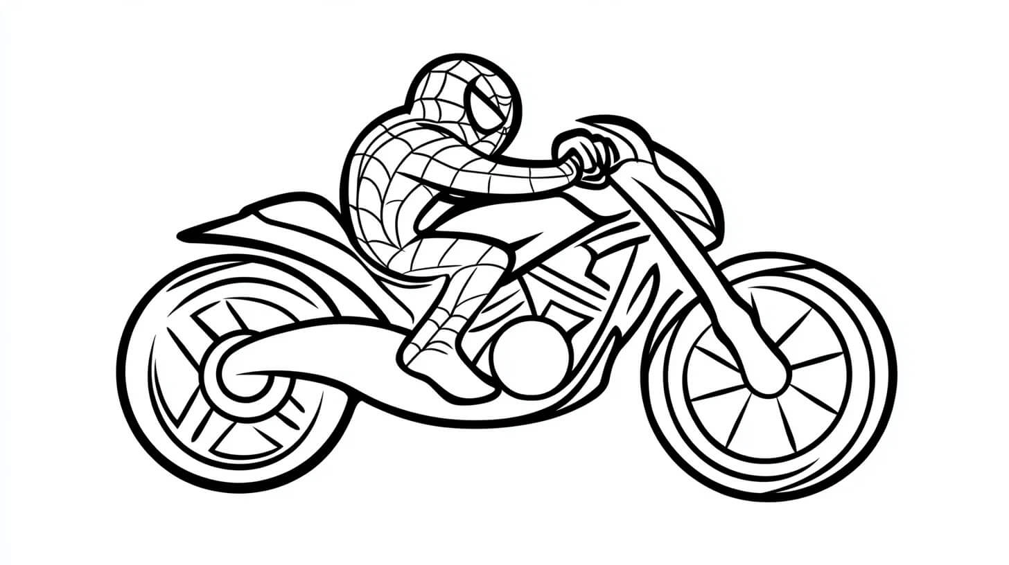 Coloriage Spider-Man chevauchant une moto stylisée - Moto Spider-Man à imprimer
