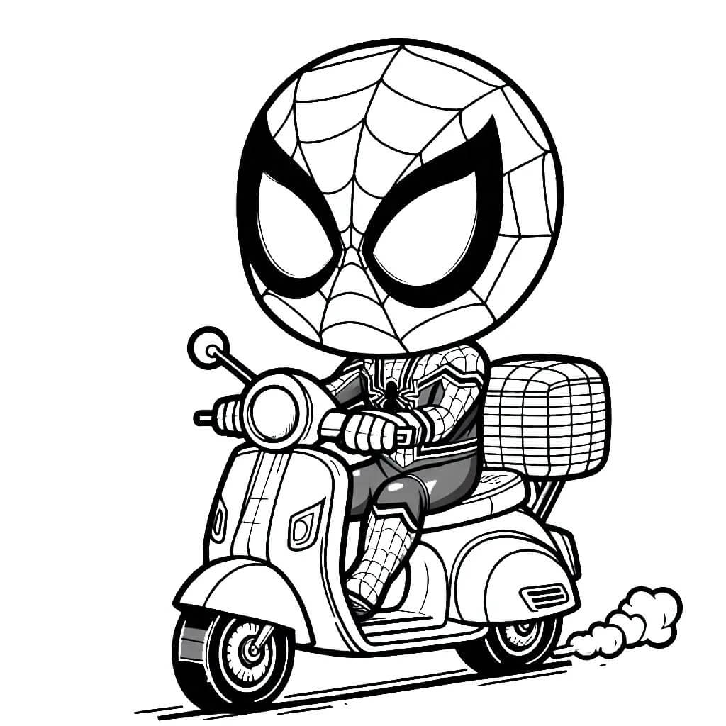 Coloriage Spiderman Sur Scooter Monochrome - Spider-Man à imprimer