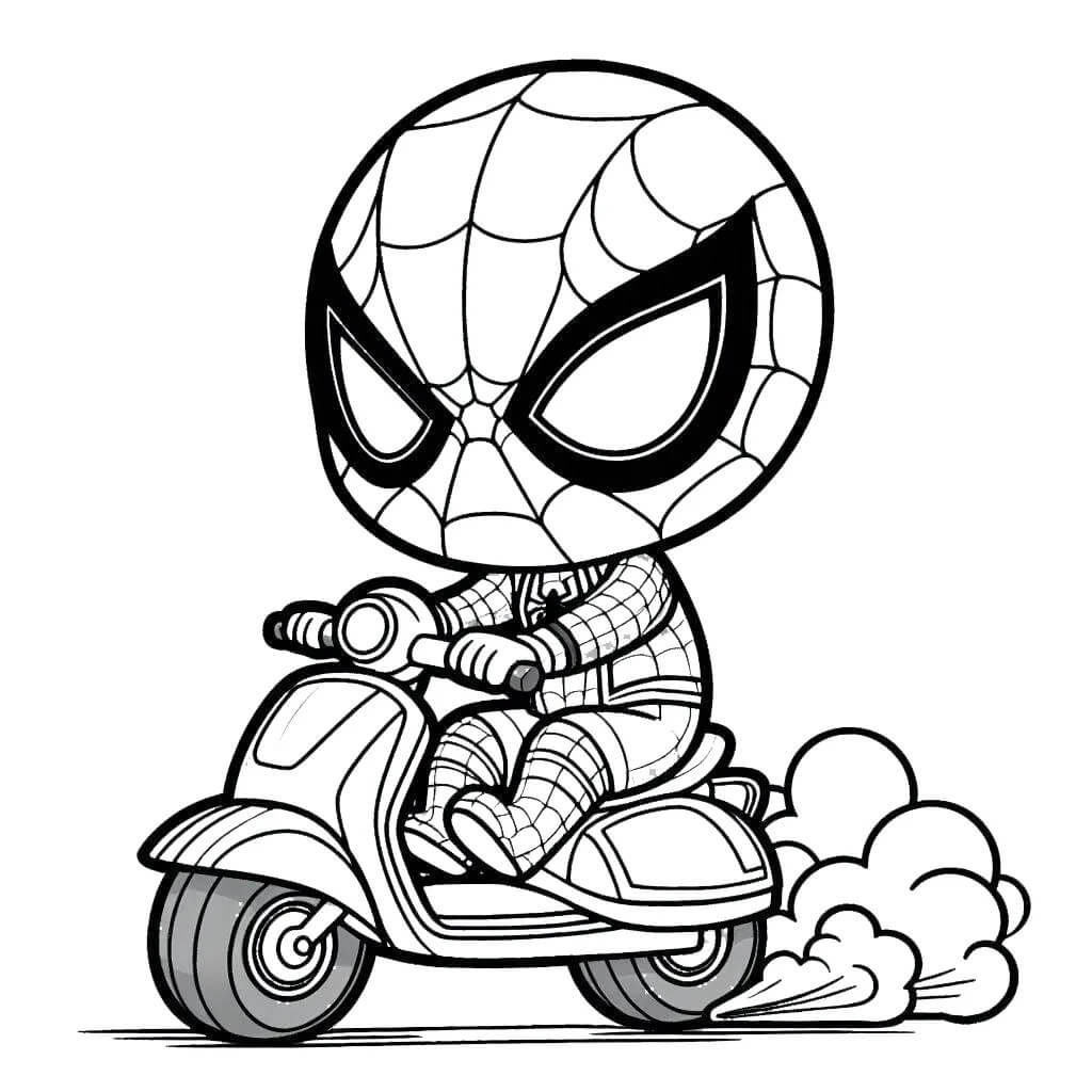 Coloriage Spiderman Sur Une Motocyclette - Moto Spider-Man à imprimer