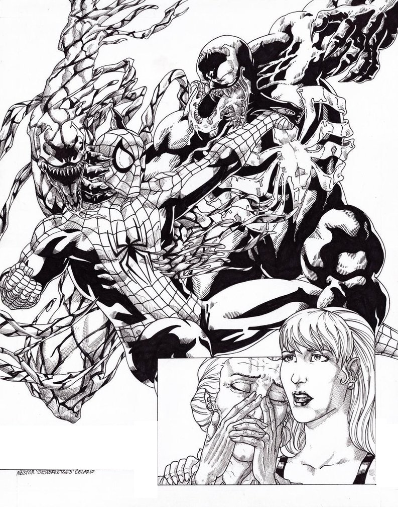 Coloriage Spiderman Vs Venom Carnage By Jesterretsej - Venom à imprimer