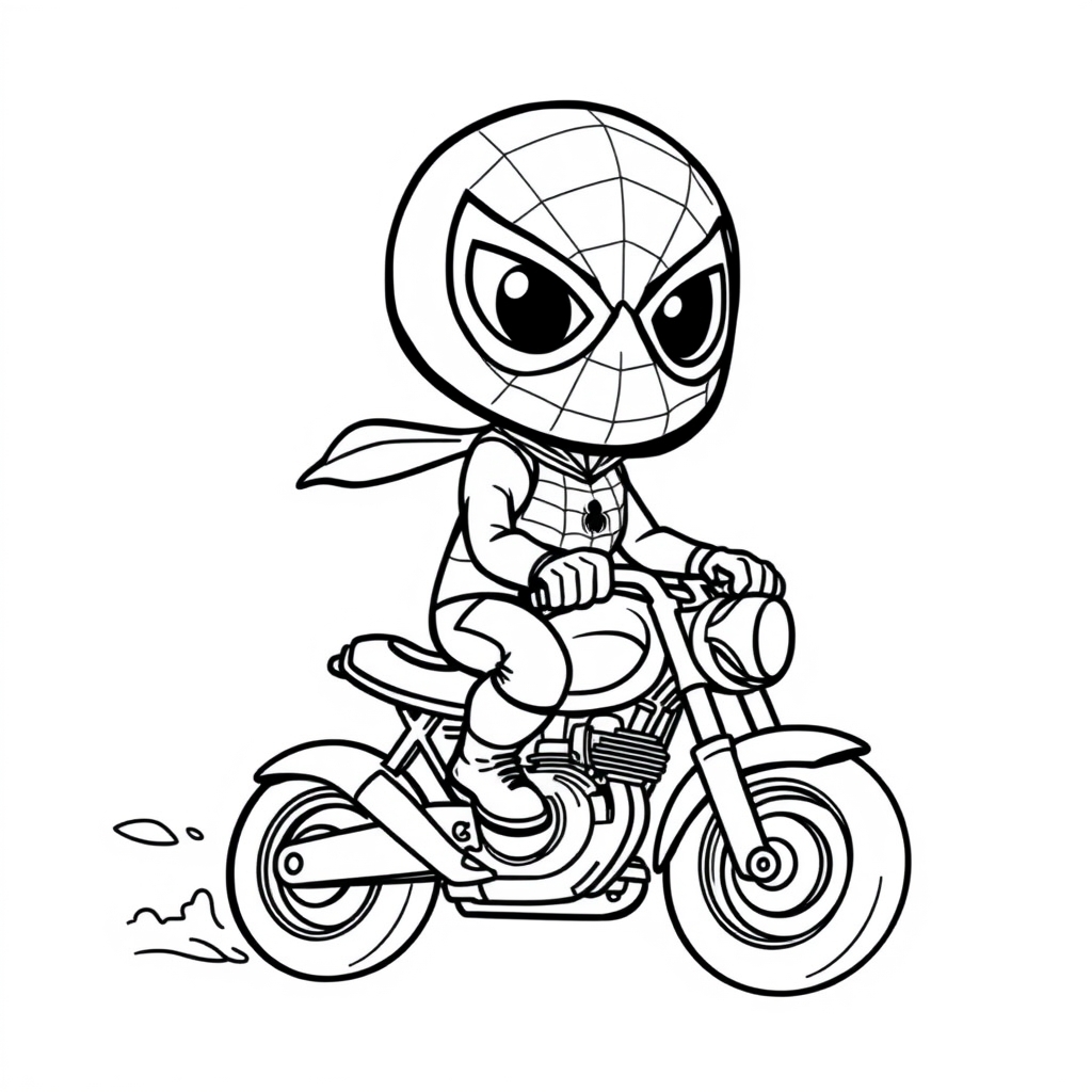 Coloriage Spidey Moto Kawaii - Moto Spider-Man à imprimer