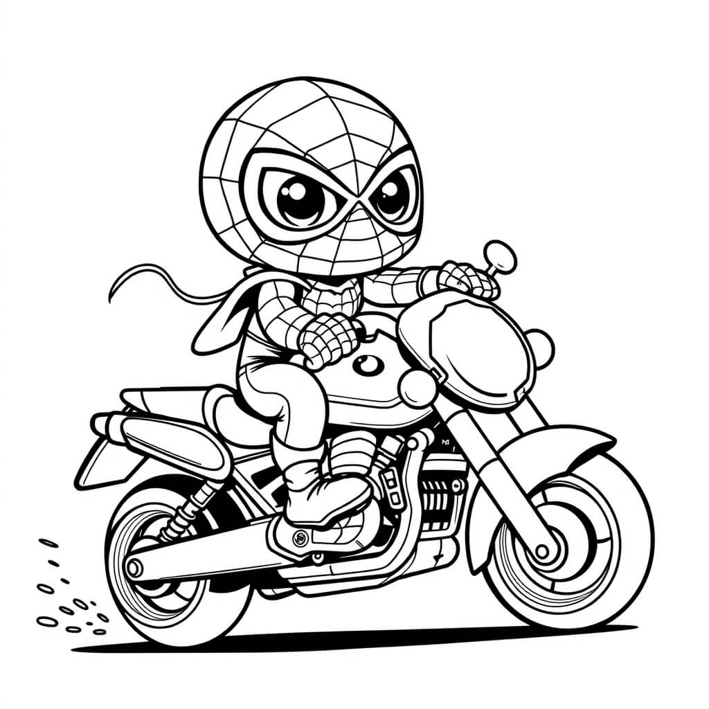 Coloriage Spidey Moto Kawaii - Moto Spider-Man à imprimer