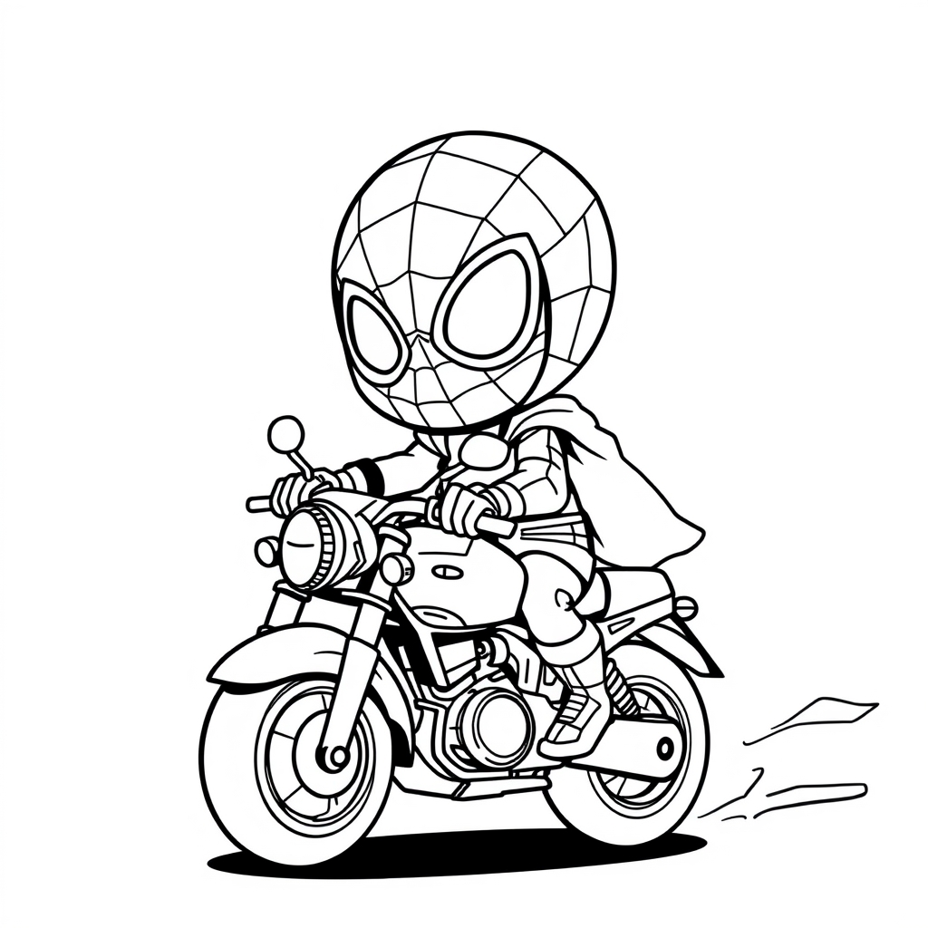 Coloriage Spidey Moto Mini Héros - Moto Spider-Man à imprimer