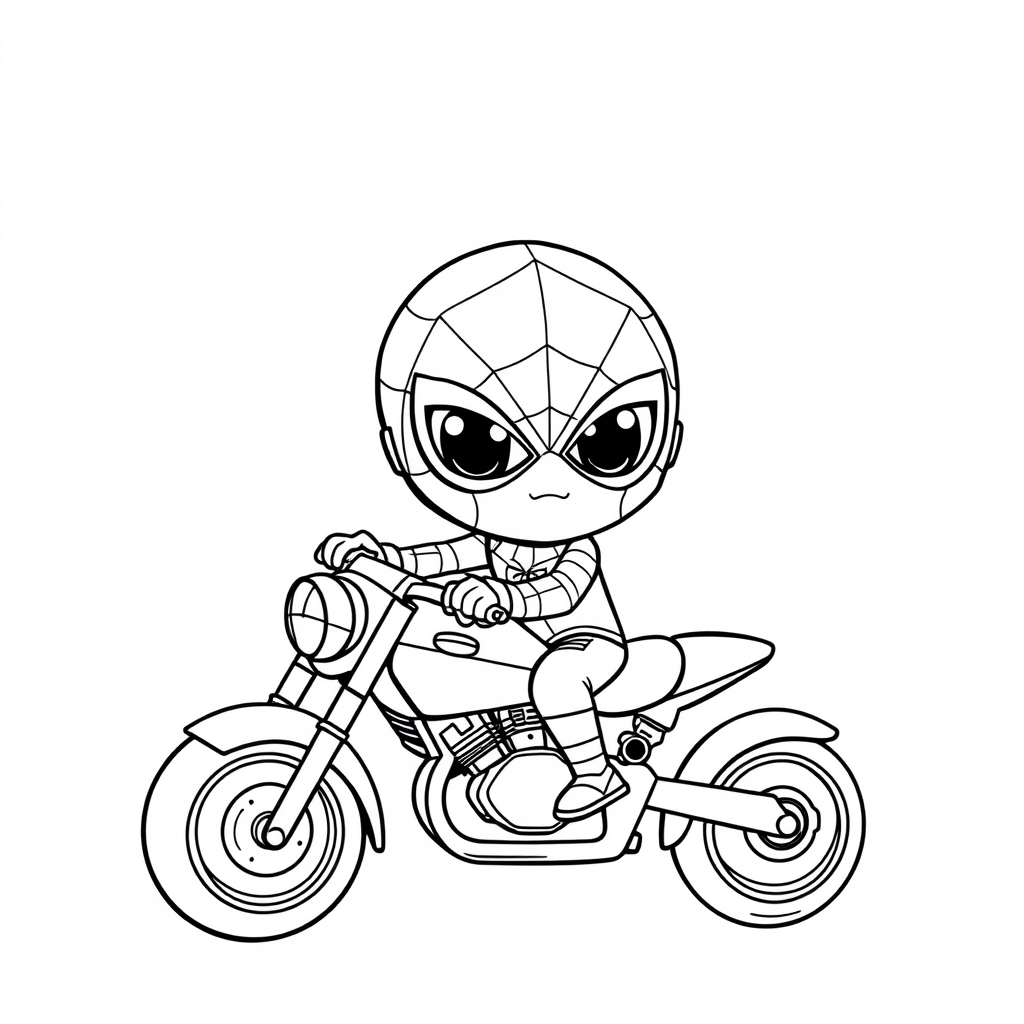 Coloriage Spidey Moto Style Chibi - Moto Spider-Man à imprimer