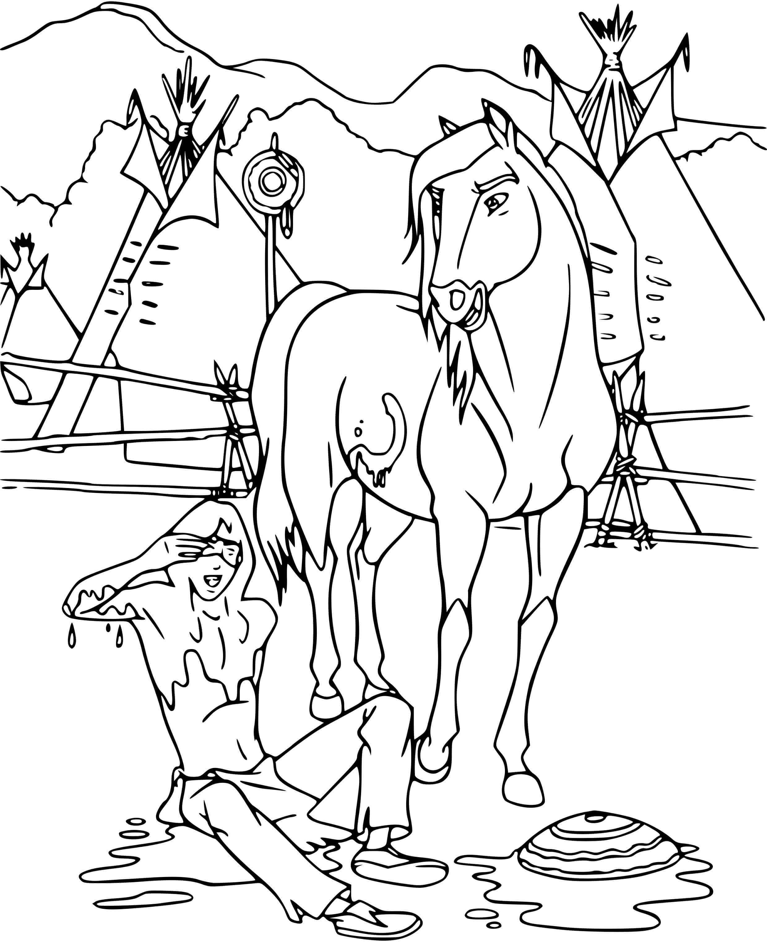 Coloriage Spirit Et Riviere - Spirit à imprimer