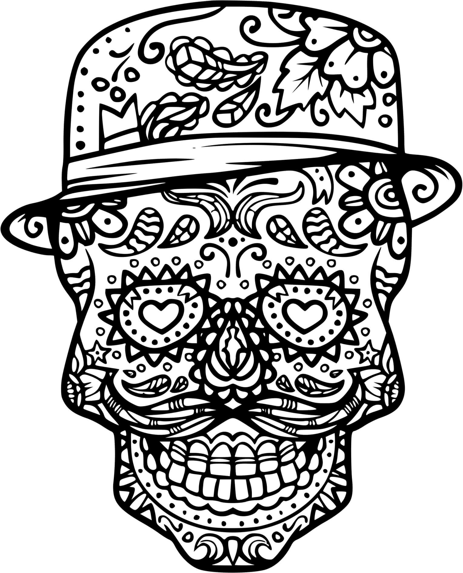Coloriage Squelette Halloween Chapeau - Squelette à imprimer