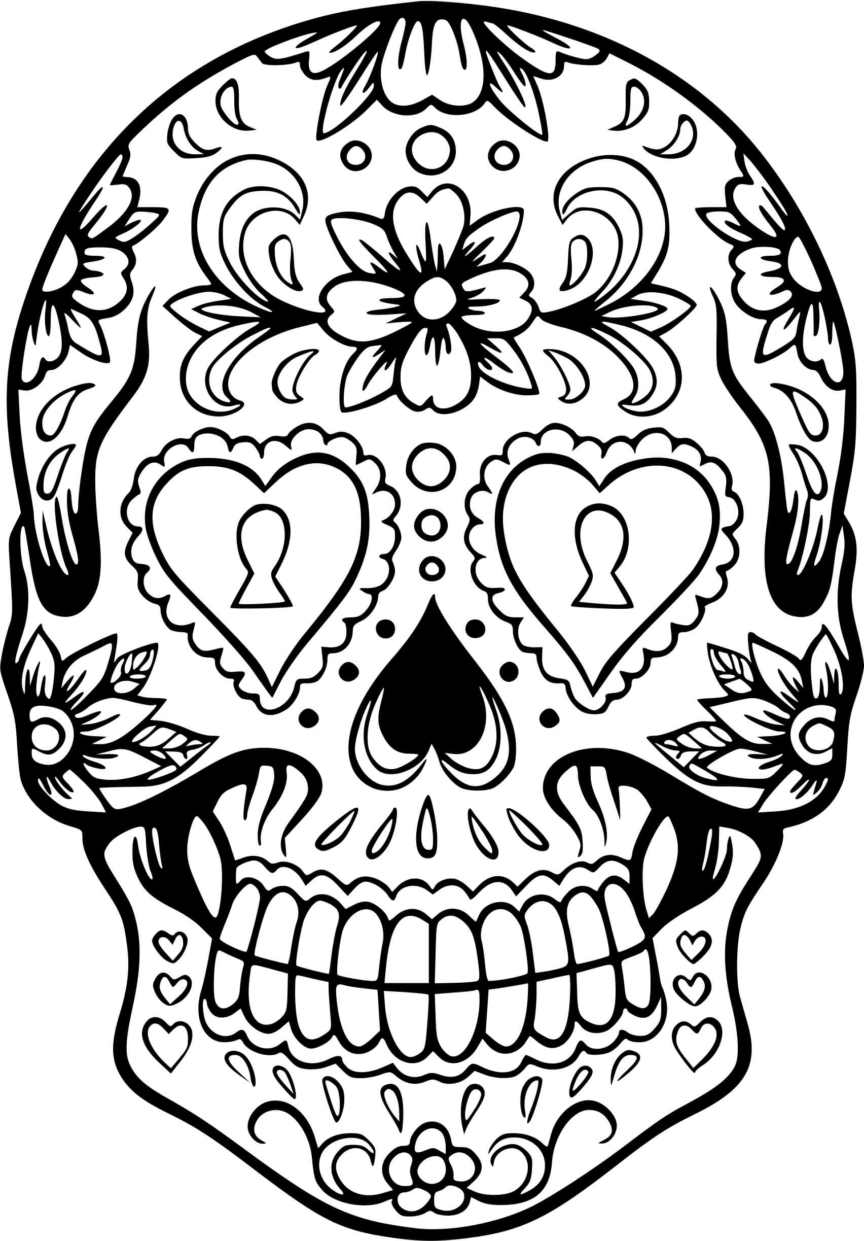 Coloriage Squelette Halloween Cœurs - Squelette à imprimer