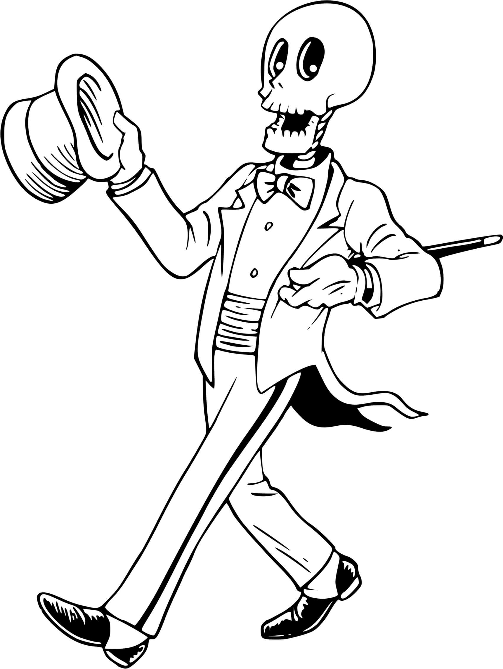 Coloriage Squelette Halloween Drôle - Squelette à imprimer