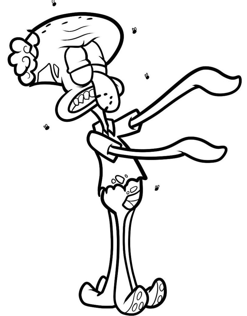Coloriage Squidward Tentacles Bob Eponge Zombie - Zombie à imprimer
