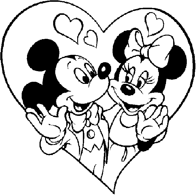 Coloriage St Valentin Mickey Et Minnie Dans Un Cœur - Saint-Valentin à imprimer